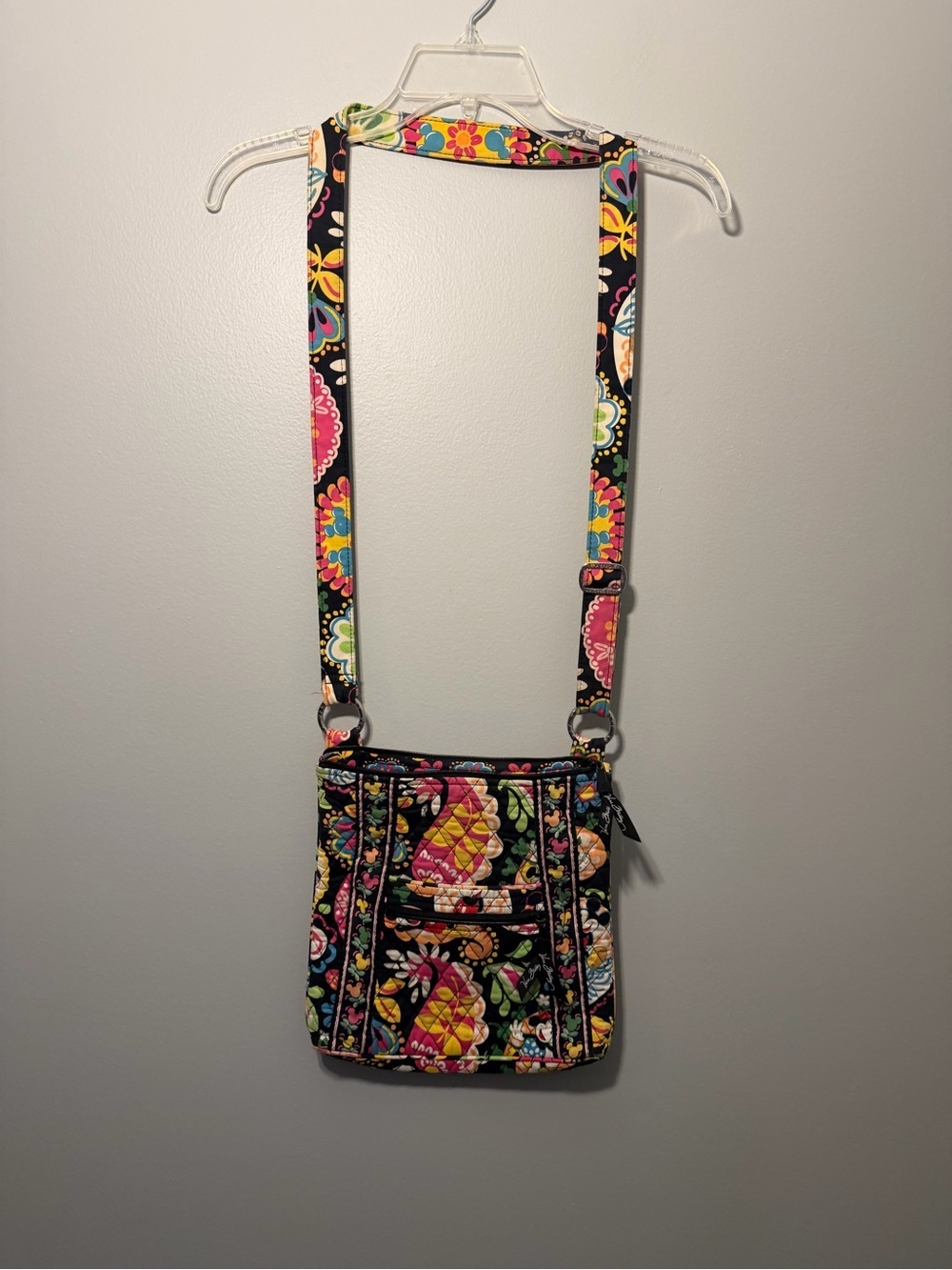 Vera Bradley Disney Parks Black Quilted Crossbody with Bright Floral Print